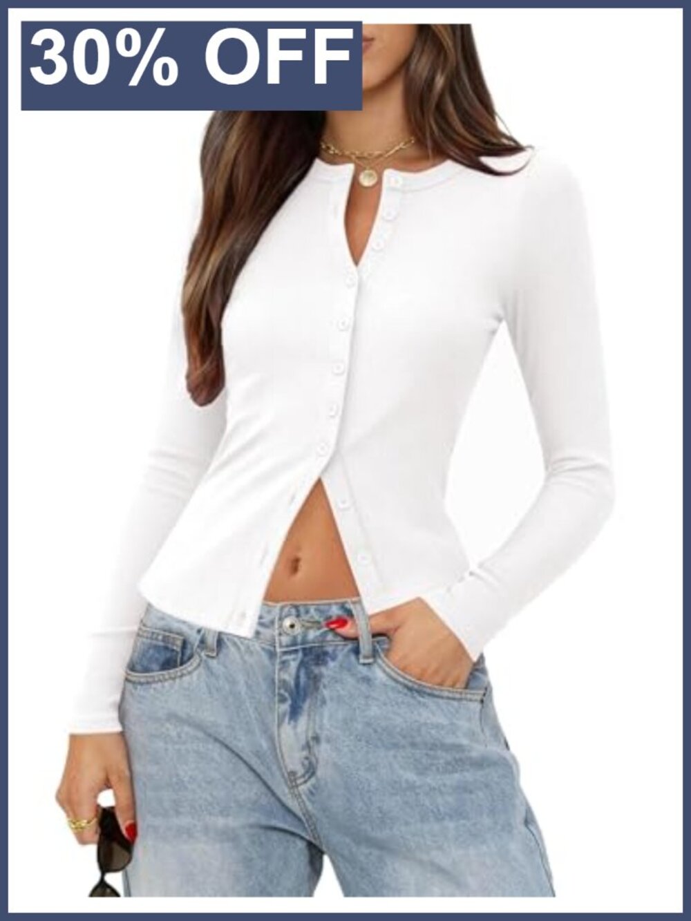 Ribbed Button Down Cardigan Sweater Women Long Sleeve Crew Neck Knit